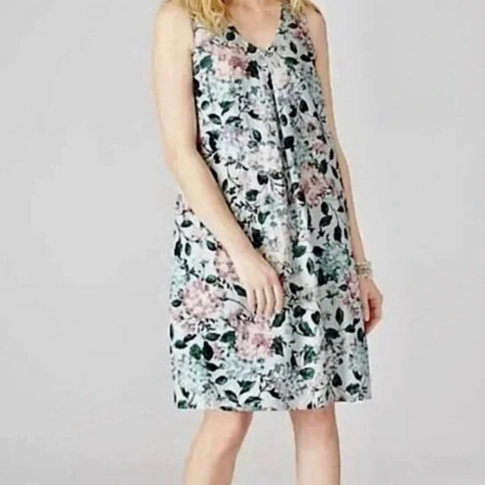 J. Jill Love Linen 100% Linen Floral Sleeveless Shirt Dress Womens Size L